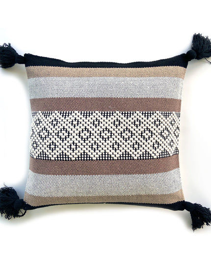 Greca Accent Pillow Cover, Cotton, 4 Tassels.
