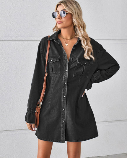 Pocketed Dropped Shoulder Mini Denim Dress