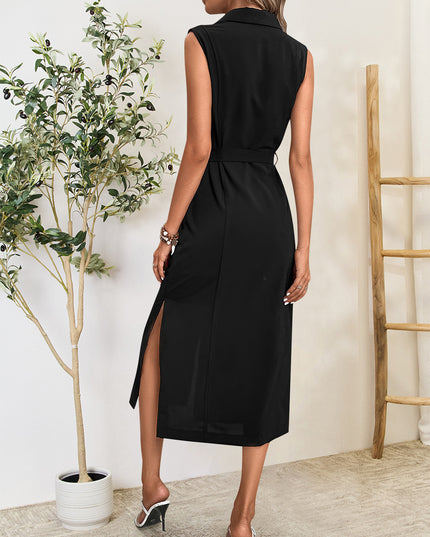 Perfee Button Up Sleeveless Midi Dress