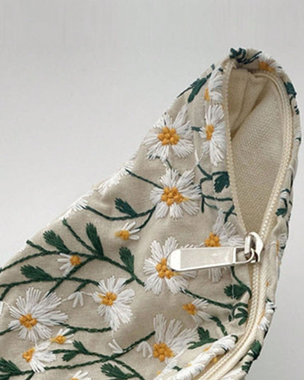 Daisy Embroidered Cosmetic Pouch