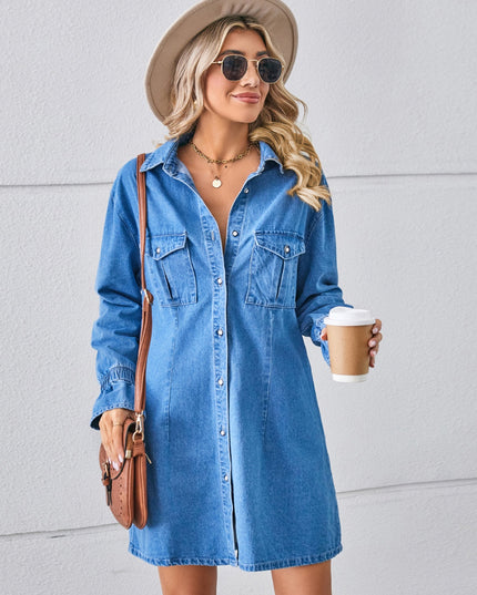 Pocketed Dropped Shoulder Mini Denim Dress