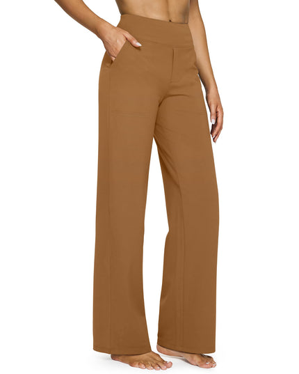 G4Free Petite Yoga Pants Soft Flatter Wide Leg Pants Loose Moisture-Wicking Palazzo Pants for Workout Daily Wear(Coca Mocha,M,29")