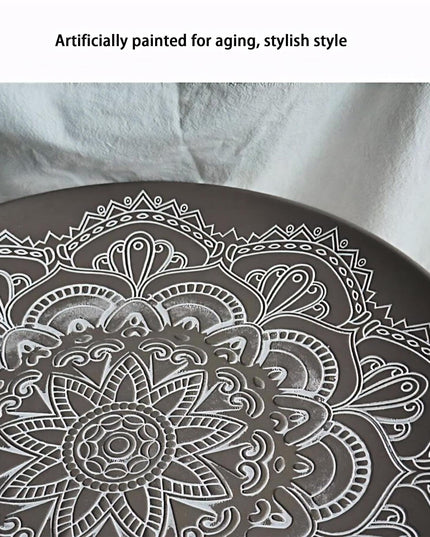 Andazododc Mexican Style Round End Tables, 19.7" D x 19.7" W x 18.9" H, Black, Small Coffee Tables for Living Room, Side Tables for Small Space (Black/Sunflower)