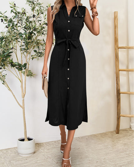 Perfee Button Up Sleeveless Midi Dress