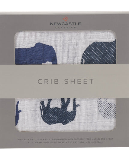 Blue Elephant Cotton Muslin Crib Sheet