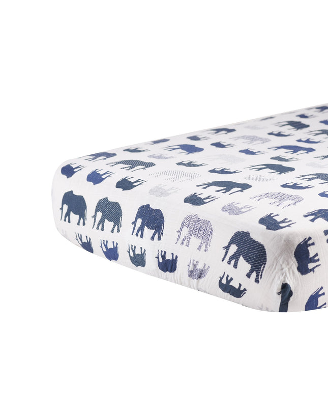 Blue Elephant Cotton Muslin Crib Sheet