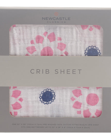 Primrose Indigo Cotton Muslin Crib Sheet