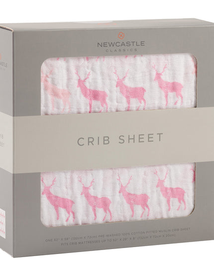 Pink Deer Cotton Muslin Crib Sheet