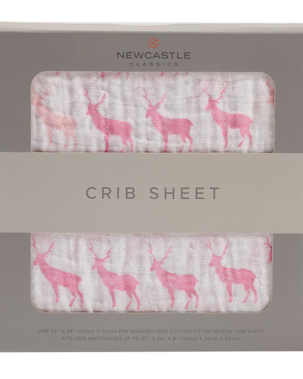 Pink Deer Cotton Muslin Crib Sheet
