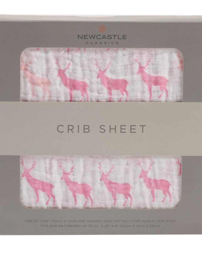 Pink Deer Cotton Muslin Crib Sheet