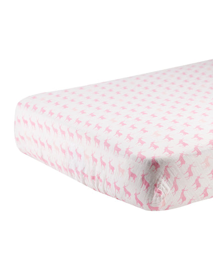 Pink Deer Cotton Muslin Crib Sheet