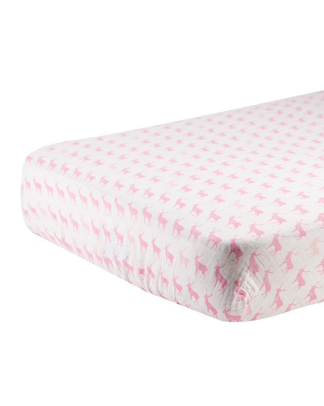 Pink Deer Cotton Muslin Crib Sheet