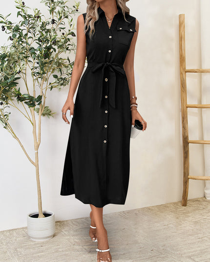 Perfee Button Up Sleeveless Midi Dress