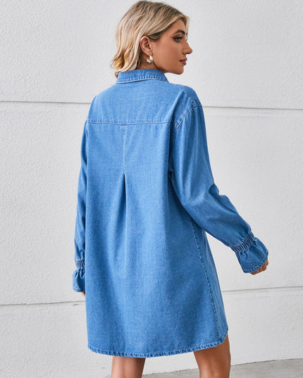 Pocketed Dropped Shoulder Mini Denim Dress