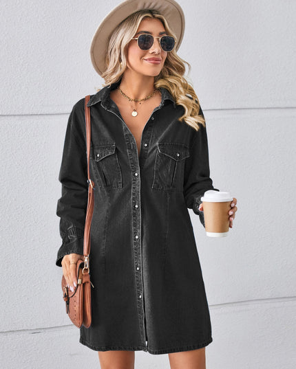 Pocketed Dropped Shoulder Mini Denim Dress