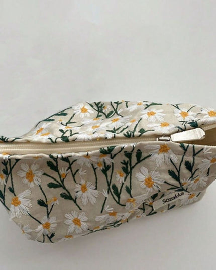Daisy Embroidered Cosmetic Pouch