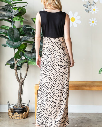 Heimish Full Size Slit Animal Print V-Neck Wide Strap Dress