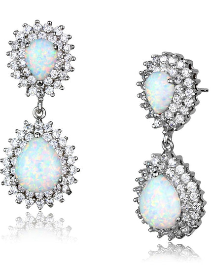 LOS879 - Rhodium 925 Sterling Silver Earrings with Semi-Precious Opal